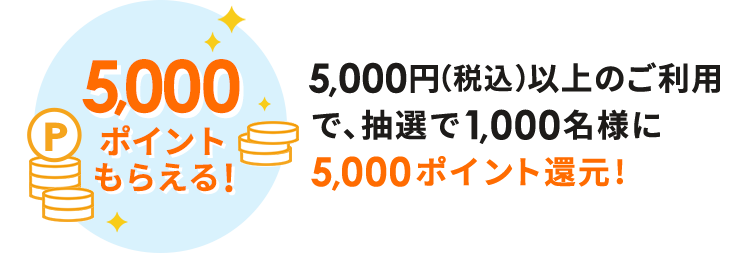 5,000円(税込)以上のご利用で、抽選で1,000名様に5,000ポイント還元!