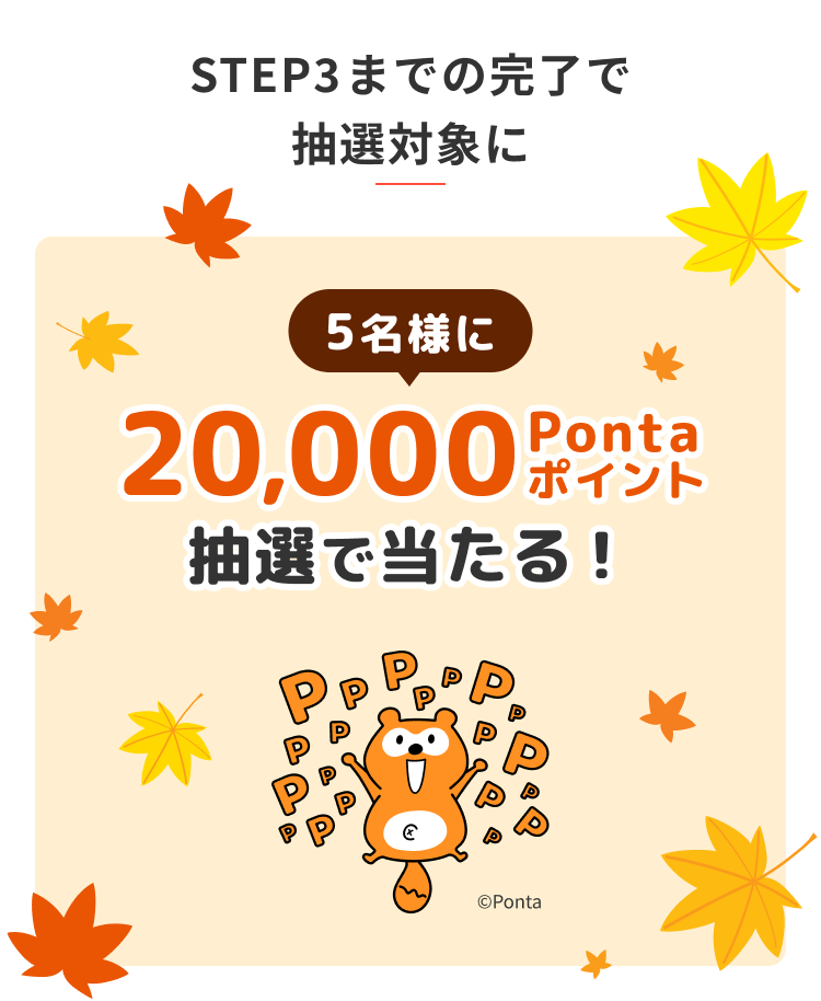 STEP3までの完了で抽選対象に 5名様に 20,000Pontaポイント 抽選で当たる!